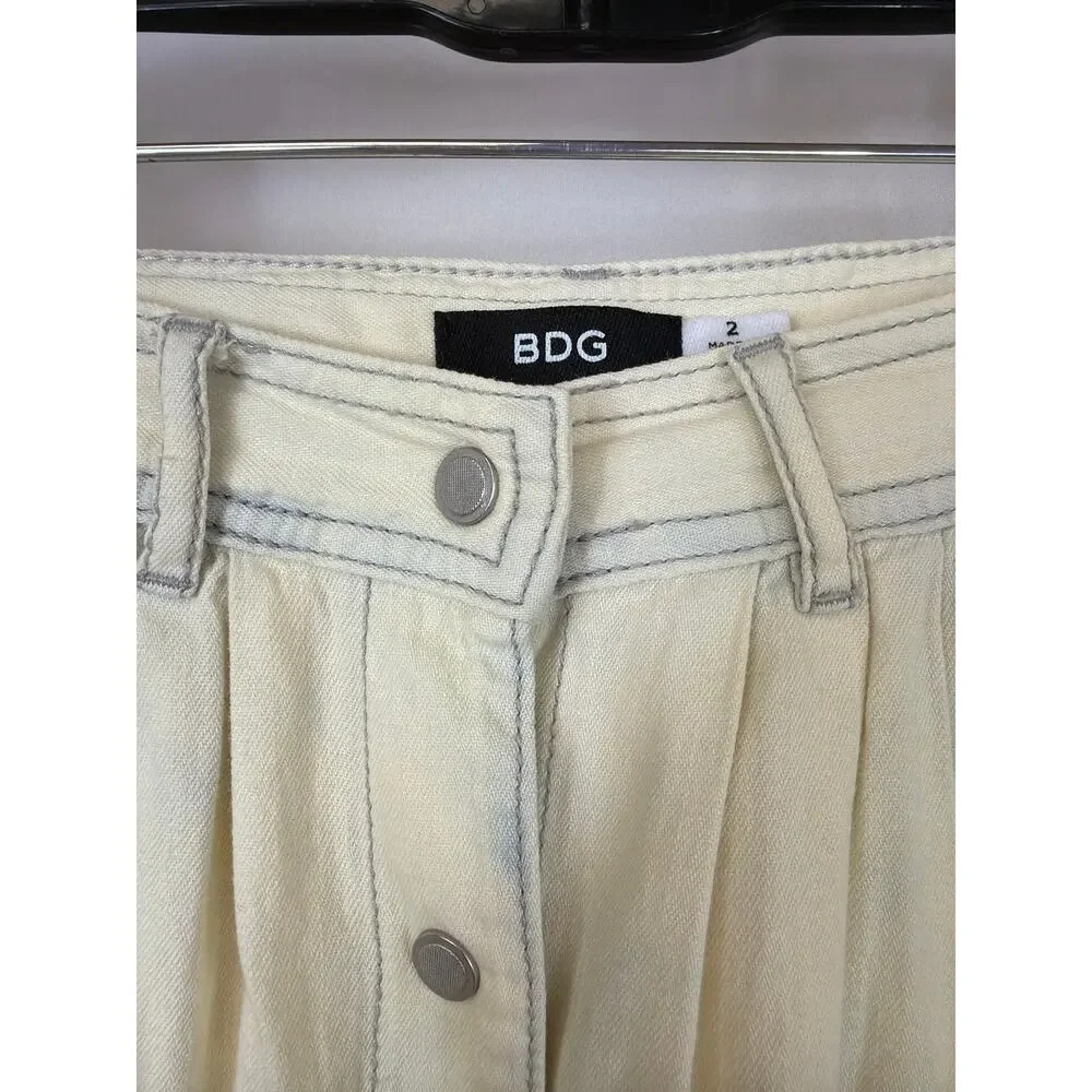 BDG Urban Outfitters Cream Denim Button Front Midi Skirt Size 2